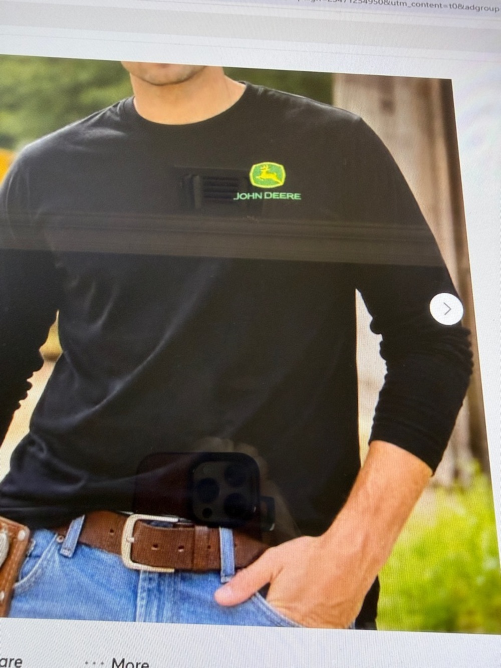 NWT Men’s John Deere JET Black Crew Neck Long Sleeve Tee Embroidered Logo XXL